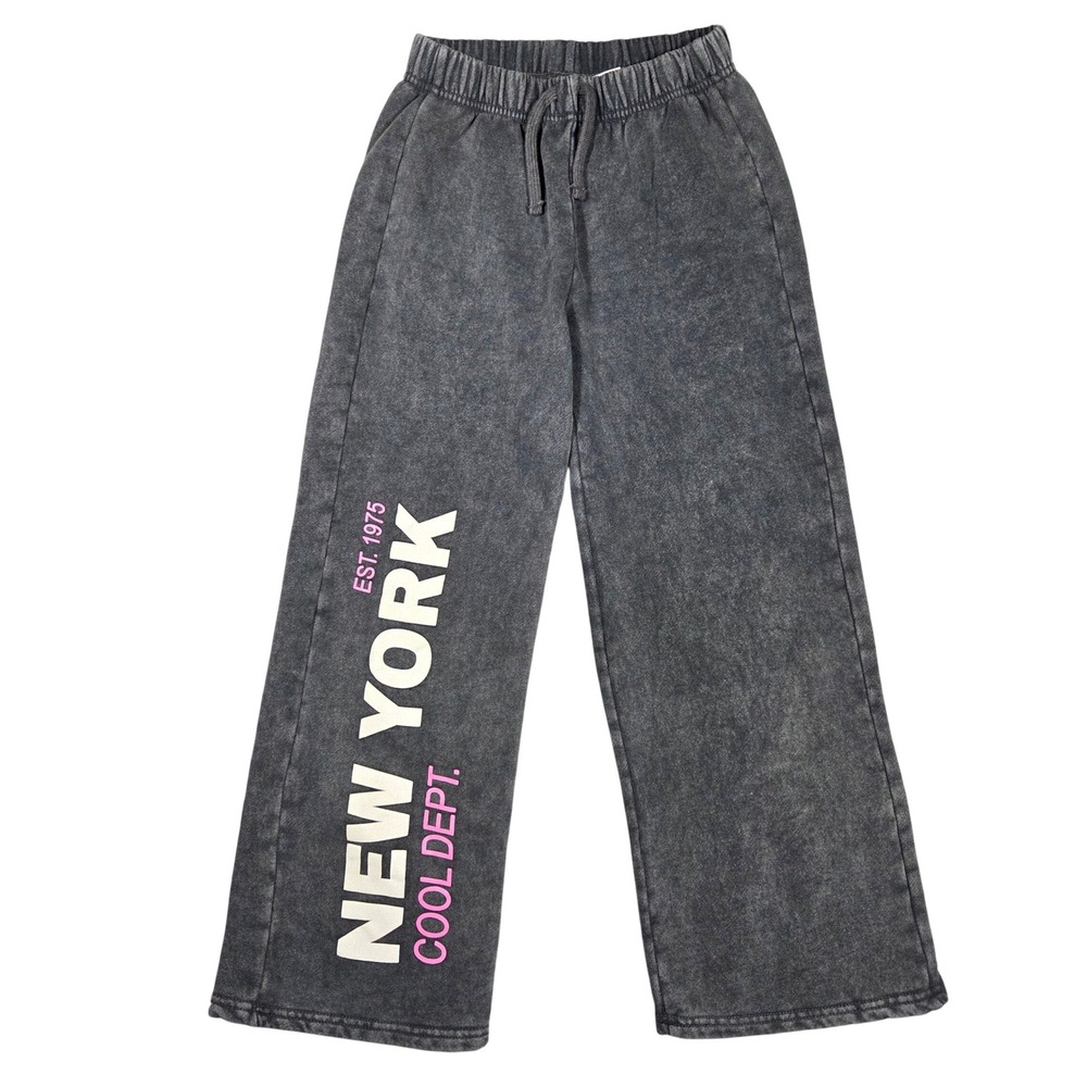 Zara Kids Size 9 New York Cool Dept Acid Wash Wide Leg Sweatpants Charcoal Grey